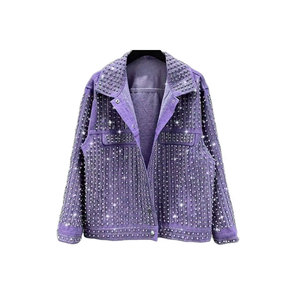 New Style High Quality Spring Heavy Beaded Rhinestone <b>Denim</b> <b>Jacket</b> Casual Loose Diamond Work Design Decoration - Product Image 6