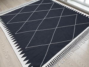 Tapis à motif géométrique, tissage plat, rectangulaire, style bohème, en coton, pour salon, usage domestique, lavable en machine, à poils fins - Product Image 1