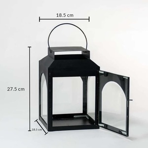 <b>Black</b> Metal <b>Lanterns</b> With Toughened Glass Panels For Home Decoration Durable Iron Candle Holders Set Of Four Different Sizes - Product Image 6