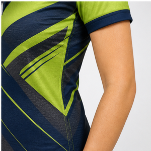 Polo Personalizado para Mujer con Estampado de Rayas Cruzadas en Verde Lima y Azul Oscuro, de Secado Rápido, Transpirable, Manga Corta, Uniforme de Golf, WPS-0809 - Product Image 6