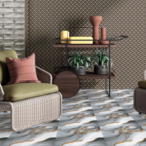 กระเบื้องพอร์ซเลนลายหินอ่อนสีเทาขาวทอง ขนาด 60 x 60 ซม. ผิวมันเงา สำหรับตกแต่งผนังและพื้นภายใน - Product Image 6