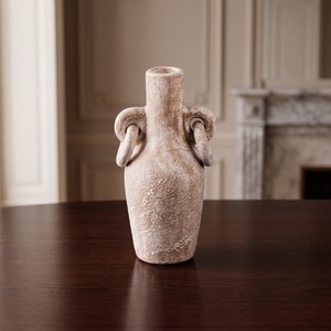 Antique Rustic <b>Ceramic</b> Tabletop <b>Vase</b> Double Ring Handles Distressed Stone Finish 100% Handmade Home Basket Bali Living Room Home - Product Image 3