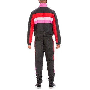 Conjunto Deportivo para Hombre en Negro, Rojo y Rosa con Bloques de Color, Chaqueta con Cierre Completo y Pantalones, Ropa Urbana de Poliéster para Primavera - Product Image 2