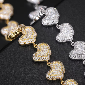 Bracelet chaîne à maillons en forme de cœur glacé en gros, or, diamant de laboratoire, luxe, micro-pavé, jonc continu en forme de cœur, bijoux fins - Product Image 4