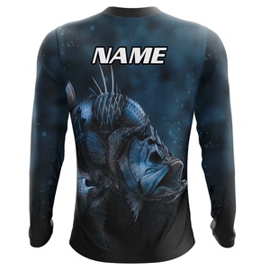 เสื้อโปโลแขนยาวสำหรับผู้ชาย ลายพิมพ์ตกปลาแบบซับลิเมชั่น ดีไซน์ลายปลาเบส ป้องกันรังสียูวี UPF 50 ผลิตจากโพลีเอสเตอร์ - Product Image 2