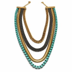 Collier Statement Doré avec Pendentifs en Pierre Turquoise Verte et Franges en Barres Métalliques, Fournisseur en Gros de Bijoux Bohèmes - Product Image 5