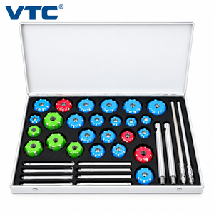 Juego de 25 piezas de cortadores de asientos de válvulas con punta de carburo VTC con pilotos, escariadores y mangos para motores de coches y motocicletas - Product Image 1