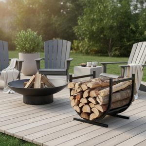 Metal Log <b>Rack</b> Outdoor <b>Firewood</b> Holder Rustic Style Heavy Duty Garden Storage Stand - Product Image 2