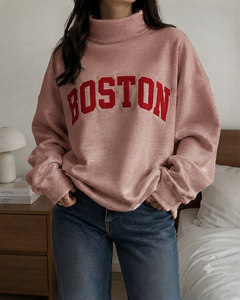 Sweat-shirt oversize à col montant pour femme, en coton, à manches longues, coupe décontractée, pour le quotidien - Product Image 1