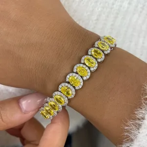 Pulsera de tenis de diamantes TISHYA DIAMOND vintage con certificación IGI, diamantes amarillos ovalados de fantasía VS F de 21.6 ct cultivados en laboratorio, oro blanco de 14K - Product Image 6