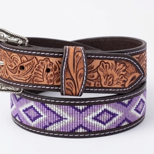 Cinturón de Cuero Genuino Hecho a Mano, Estilo Western Vintage, Hebilla de Aleación, Bordado Floral, Patrón Sólido, 38mm de Ancho, Duradero - Product Image 5