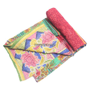 Vintage Indian Kantha <b>Quilts</b> Reversible Patchwork Blanket Lot Indian Reversible Hand Stitched Heavy <b>Throw</b> Old Sari Blanket Patch - Product Image 2