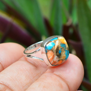 Bague en argent sterling 925 avec pierre précieuse turquoise huître, sertie classique, pour femme, idéale pour un anniversaire - Product Image 1