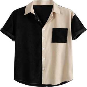 Custom Men's Color Block Short Sleeve Button Down Shirt with Pocket Front Collar Spandex/Polyester Single Breasted Summer Casual - Product Image 1