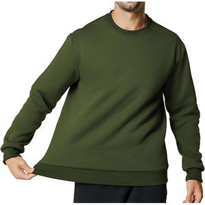 Men's Solid Color Cotton Fleece Pullover Sweatshirt Minimalist Crewneck Great for Office Lounge Outdoor Use for Winter Digital - Product Image 3
