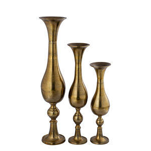 Juego de 3 Jarrones de Metal Dorado Antiguo en Forma de Trompeta para Bodas, con Pedestal, para Flores - Product Image 1