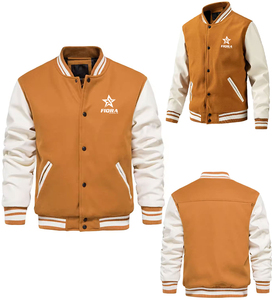 Chaqueta Varsity para Hombre, Color Mostaza y Blanco, Cuerpo de Lana, Mangas de Cuero, Estilo Béisbol, para Escuela, Deportes, Equipo, Universidad, Chaqueta Letterman, Venta al Por Mayor - Product Image 2