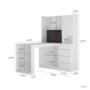 Modern LED Light L-Shaped Desk with Charger Drawers Bookshelf for Home <b>Office</b> <b>Computer</b> Desk by 'L Shaped St' - Product Image 3