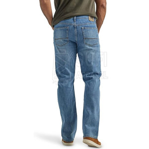 Comfortable Flexible Fit Straight Casual Mid Rise Men <b>Jeans</b> Pants <b>Button</b> <b>Fly</b> Durable Stitching Breathable Eco-Friendly 100% - Product Image 3