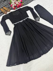Conjunto de traje Anarkali negro para mujer, ropa étnica |   Salwar Kameez pakistaní de diseñador con dupatta |   Vestido Largo de Fiesta Estilo Indio - Product Image 1