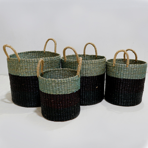 Ensemble de 4 paniers de rangement en jonc de mer bicolore avec poignées de transport rondes et hautes - Product Image 4