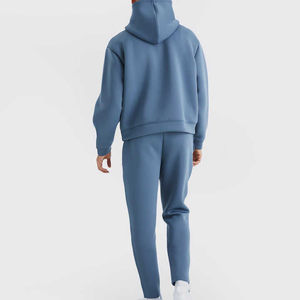 Ensemble de survêtement bleu à capuche pour homme, décontracté, manches longues, couleur unie, sweat-shirt et pantalon, coupe classique, vêtements d'automne, 100% coton - Product Image 2