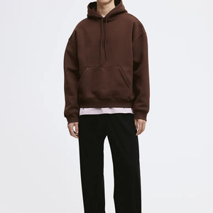 Comfortable size dark <b>brown</b> pullover hoodie for men heavyweight cotton fleece drop shoulder ribbed cuffs men hoodies - Product Image 6