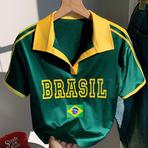 เสื้อฟุตบอลบราซิลแบบยูนิเซ็กซ์ สีเขียวเหลือง คอปกปักชื่อทีมด้านหน้า แขนสั้น คอวี สายรัดแบบเสื้อกล้าม - Product Image 6