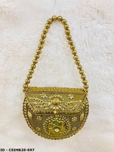 Brass Vintage Metal Clutch Elegant Beaded Half Moon Evening Bag With Chain <b>Strap</b> Sparkling Flap Closure For Party <b>Wedding</b> Trendy - Product Image 2