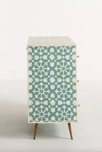 Coffre de rangement de salon de style Mid-Century Modern avec incrustations en os et motifs géométriques, 5 tiroirs, aux prix les plus bas - Product Image 3