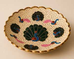 Cuencos artesanales decorativos de Metal, superventas, nuevo estilo, decoración de lujo para el hogar, frutero, pavo real, cuenco en relieve colorido - Product Image 1