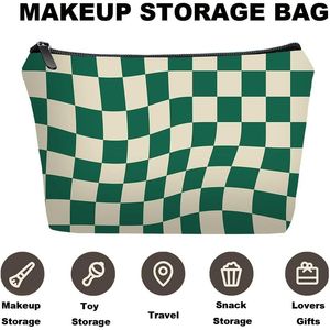 Set di Borse da Viaggio Personalizzate a Quadretti Verdi per Cosmetici con Specchio per Donne e Ragazze, Kit Organizzatore per Trucchi - Product Image 2