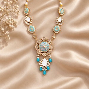 Collier pendentif en perles turquoise plaqué or en gros, fabricant de bijoux personnalisés en vrac - Product Image 1