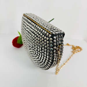 Modern Antique <b>Gold</b>-Plated Aluminium Frame Evening Clutch Bag Ladies Stylish Shoulder Purse Dot Bridal Sculpture Sling Bag - Product Image 4