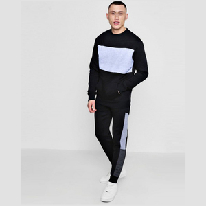 Men Color Blocking <b>Tracksuit</b> Full Sleeve Crew Neck 2-Piece Set Casual Activewear Breathable Cotton Autumn Wear - Product Image 3