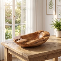 Nieuwe moderne minimalistische handgemaakte ecovriendelijke teakhouten oplaadplaat met natuurlijke live edge, rustieke bruiloft decoratieve fruitschaal