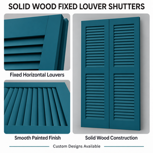Custom Painted Eco-friendly Horizontal Solid Wood Fixed Louver <b>Window</b> Shutters in Dark Teal Exterior <b>Shade</b> for Home Decoration - Product Image 4