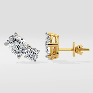 Pendientes de Diamantes Cultivados en Laboratorio, Ovalados y Redondos, Certificados por IGI, DEF VVS VS, Oro, Plata, Multicorte, Diseño de Dos Grupos, Pendientes Colgantes - Product Image 4