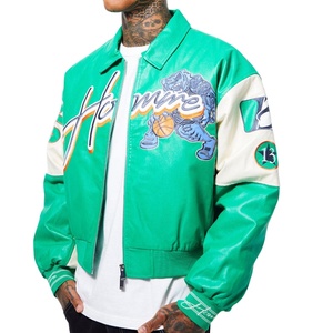 Chaqueta Bomber Gruesa Impermeable Ecológica de Lana/Viscosa Verde para Hombre, Estilo Urbano con Estampado de Personajes, Cuello Camisero y Cierre de Cremallera Frontal - Product Image 1