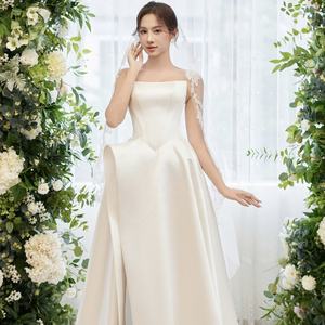 OEM Luxury Satin A-Line <b>Wedding</b> <b>Dress</b> TNBPno1512 Handmade Beaded Lace Design Solid Pattern Summer <b>Wedding</b> Outfit Plus Size <b>Sale</b> - Product Image 1