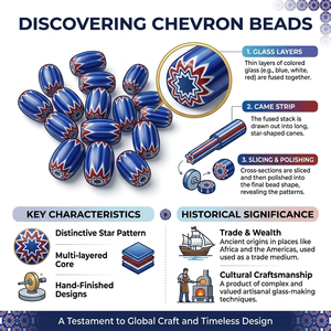 Cuentas de vidrio artesanales de varias capas con diseño de chevron, cuentas africanas Trade Star Rosetta, dijes de vidrio de estilo antiguo para la fabricación de joyas al por mayor - Product Image 6