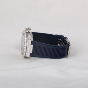 Montre en verre résistant à l'eau Verdantis VVS Moissanite, boîtier entièrement serti d'argent, chiffres romains classiques blancs, lunette cannelée, personnalisée - Product Image 2