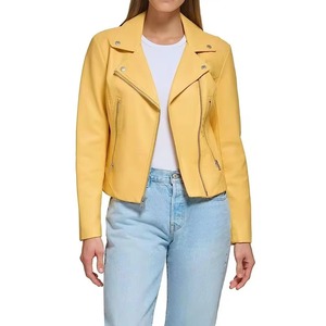 Veste en cuir pour femme avec logo personnalisé, en véritable peau de mouton, style motard, coupe ajustée, vêtement d'extérieur, streetwear, mode - Product Image 3