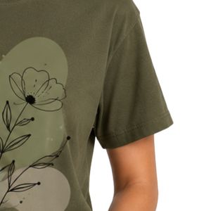 Customized Olive Green Women Crew Neck Floral Graphic Printed T Shirt Casual Soft Breathable Summer Custom OEM Fashion Tee <b>Top</b> - Product Image 6