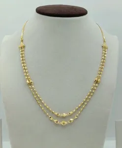 Exquisito Collar de Doble Capa Chapado en Oro de 22K para Mujer con Cuentas de Oro Texturizadas Intrincadas y un Elegante Diseño de Cadena Ornamentada - Product Image 2