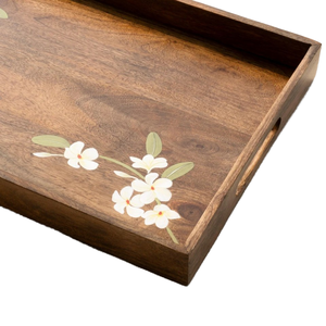 Magnifique plateau de service en bois tendance avec poignée, 18 pouces x 12 pouces x 1,75 pouces (LxLxH), motif floral peint à la main, passe au lave-vaisselle - Product Image 3