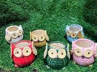 Pot de fleurs décoratif en porcelaine émaillée, fait main, écologique et durable, en forme de hibou mignon, pour mini-plantes succulentes, 2 pouces, pour intérieur