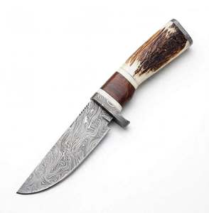 Cuchillo utilitario de acero de Damasco hecho a mano con mango de cuerno de ciervo natural y palisandro, herramienta artesanal - Product Image 1