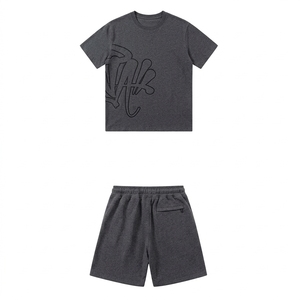 Casual Summer Hip Hop Polo Shirts Sets Cotton Polyester <b>Pullover</b> <b>Mens</b> Custom Logo Tracksuit T-Shirt and Short Set with Zipper - Product Image 6