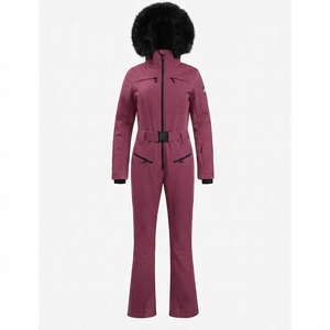 Combinaison de ski pour homme, bordeaux, imprimée, avec capuche en fourrure, fermeture éclair, imperméable 10 000 mm, polyester, vêtements d'hiver pour la neige - Product Image 1